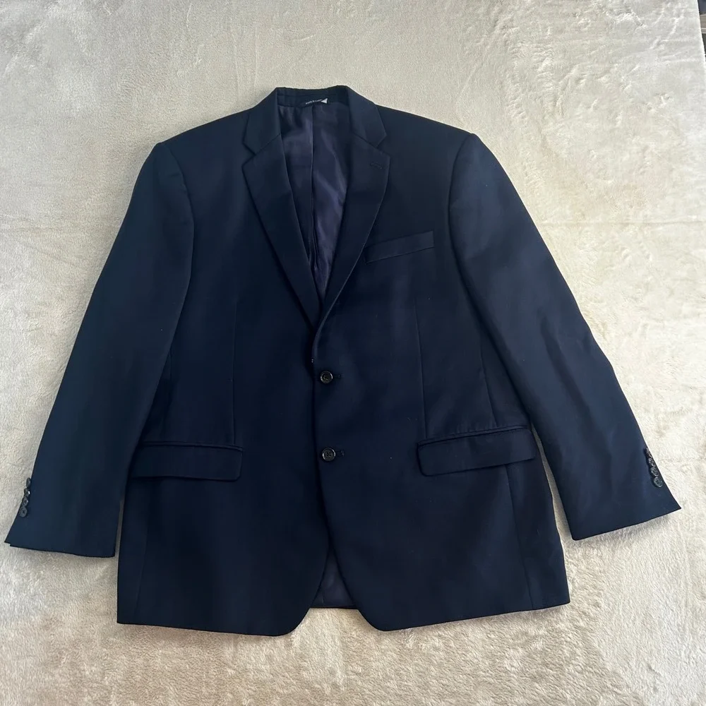 Ralph‎ Lauren Men's 3 Piece Suit 46R 40x28 Navy Blue 100% Wool Formal Wedding
